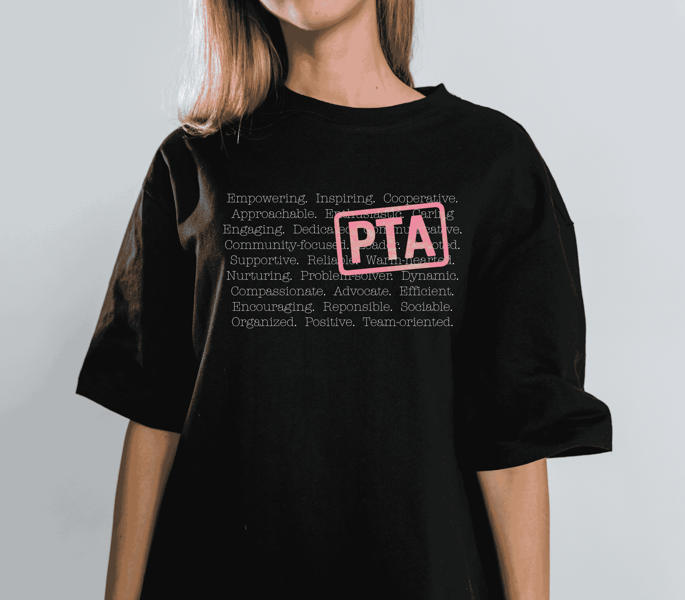 PTA Life custom apparel design displayed on a black t-tshirt. Personalized shirt for PTA leaders, PTO volunteers, school organizations, and community groups.