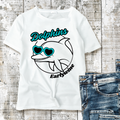 Cartoon dolphin wearing turquoise heart-shaped sunglasses with Earlywine Dolphins lettering in a fun summer-inspired design.